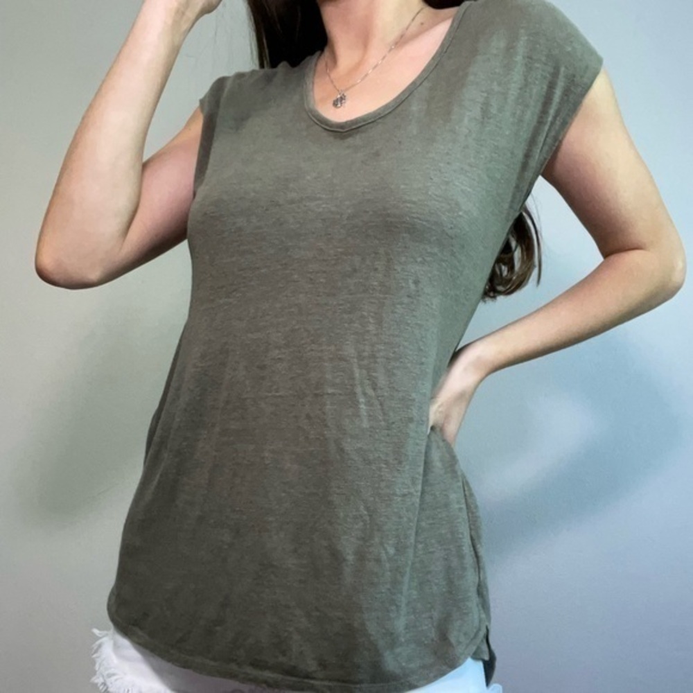 Cynthia Rowley 100% Linen Green Blouse
